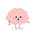 Cute shocked cartoon brain character vector illustration