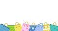 Cute shopping bag banner. Colorful bags with different design board. Royalty Free Stock Photo