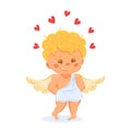 Cute shy cupid is embarrassed. Expression of love by child. Little angel boy with wings. Vector illustration for Royalty Free Stock Photo