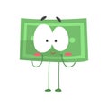 Cute shy dollar with legs, arms and big eyes. Funny money character in flat design. Vector illustration for sticker