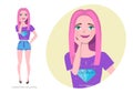 Cute shy Girl teenager in fashionable clothes ultra violet colors.