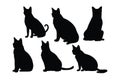 Cute Siamese cats silhouette bundle design. Domestic cats sitting in different positions. Cat full body silhouette collection.