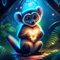 Cute Sifaka Lemur hugging heart Cute cartoon koala sitting on a tree and holding a heart. AI Generated Royalty Free Stock Photo