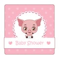 Cute sign for baby shower with pig