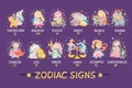 Cute signs zodiac flat style. Adorable characters with lettering. Royalty Free Stock Photo