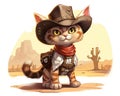 cute and silly cartoon cat dressed as a cowboy in the old West.