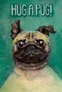 Cute silly drawn pug with funny folds