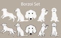 Cute and simple cream Borzoi illustrations set