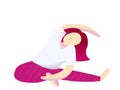 Cute simple flat illustration of yoga girl isolated on white.