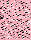 Lovely Seamless Irregular Vector Pattern with Abstract Black and White Brush Stripes Isolated on a Light Pink Background. Royalty Free Stock Photo
