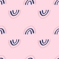 Cute simple hand drawn rainbow seamless pattern on pink background