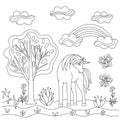 Cute simple kids coloring book with unicorn