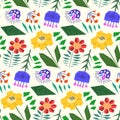 Cute simple pattern with doodle color flowers Royalty Free Stock Photo