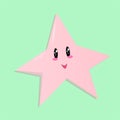 Cute simple pink star isolated, smiling friendly cartoon starfish on light green background Royalty Free Stock Photo