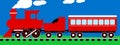 Cute simple red steam train on rail tracks