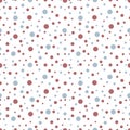Cute simple seamless pattern with small pink and blue dots.Polkadot background on white backdrop.