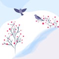 Cute simple universal spring postcard or background with birds and trees. Modern graphic design. Ideal for web, card poster cover