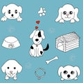 Cute and simple vector illustration of dogs and puppy doodle icons, hand drawn cartoon dogs set Royalty Free Stock Photo