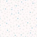 Cute simple vector rustic pattern with blue flowers and polka dots