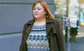 Plus size young woman at city, body positive lifestyle Royalty Free Stock Photo