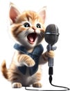 Cute Singer Kitten character design. Ai-Generated.