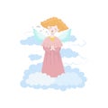 Cute Singing Angel in the Sky Isolated on a White Background