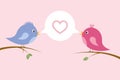 Cute singing bird couple in love sit on a branch Royalty Free Stock Photo