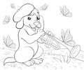 Coloring page,book a cute singing dog image for children,line art style illustration for relaxing.