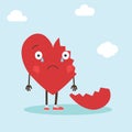 Cute single heart character with broken heart. Vector illustration valentine s day card - Vector