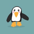 Cute single little walking penguin icon with kawaii eyes, pink cheeks and a shadow