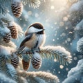 Cute Single Mountain Chickadee Perched on a Tree Branch during Winter AI Generated