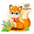 Cute sitting autumn fox cartoon character vector