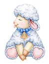 Cute, sitting, baby sheep cartoon.