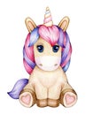 Cute sitting baby unicorn cartoon.