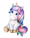 Cute sitting baby unicorn cartoon.