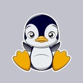 Cute sitting black and white penguin. Mascot. Flat cartoon style.