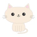 Cute Sitting Cat Icon. Funny Cartoon Character. Kawaii Animal. Tail, Whisker, Big Eyes. Kitty Kitten. Baby Pet Collection. White B