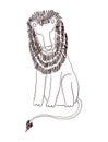 Cute sitting lion hand drawn illustration. Royalty Free Stock Photo