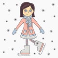 Cute skating brunette girl character