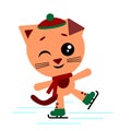 Cute skating cat. Vector illustration.Cute Kawaii Funny Character.