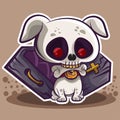 Cute Skeleton Dog Enjoying Its Bone Treat,Vector Illustration in Sticker Style Royalty Free Stock Photo