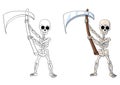Cute skeleton with a scythe. Includes an outline for coloring