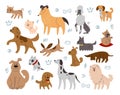 Cute sketch dogs. Pretty domestic animals. Fun pet characters. Happy portraits for wallpaper. Canine breeds. Poodle and Royalty Free Stock Photo