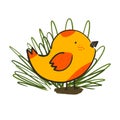 Cute sketch hand drawn orange chick illustration