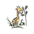 Cute sketch hand drawn orange giraffe illustration