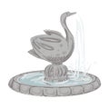 Cute sketch of a small garden fountain in the form of a swan