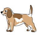 Cute sketchy dog pet illustration. Freehand drawn canine puppy for children, inked beagle with minimal spot color clipart