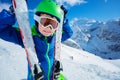 Little skier with ski fun portrait Royalty Free Stock Photo