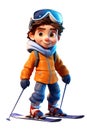 Cute Skiing Boy Dressed in Winter Clothes Cartoon Character