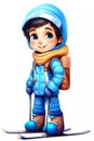 Cute Skiing Boy Dressed in Winter Clothes Cartoon Character Royalty Free Stock Photo